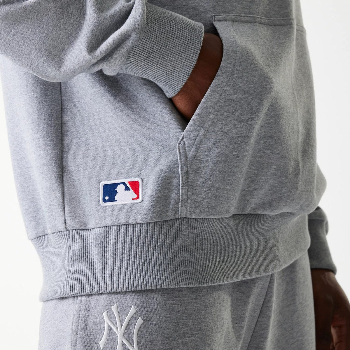 New York Yankees MLB League Essential Midi French Terry Grey Oversized Pullover Hoodie-klyvox