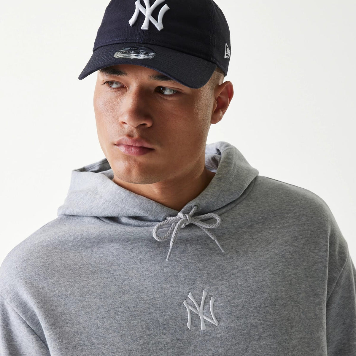 New York Yankees MLB League Essential Grey Oversized Pullover Hoodie-klyvox