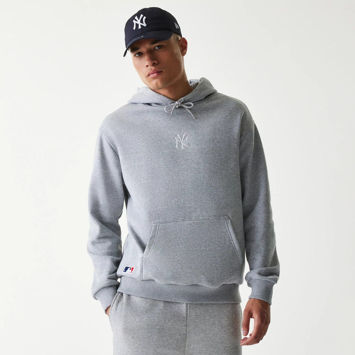 New York Yankees MLB League Essential Grey Oversized Pullover Hoodie-klyvox