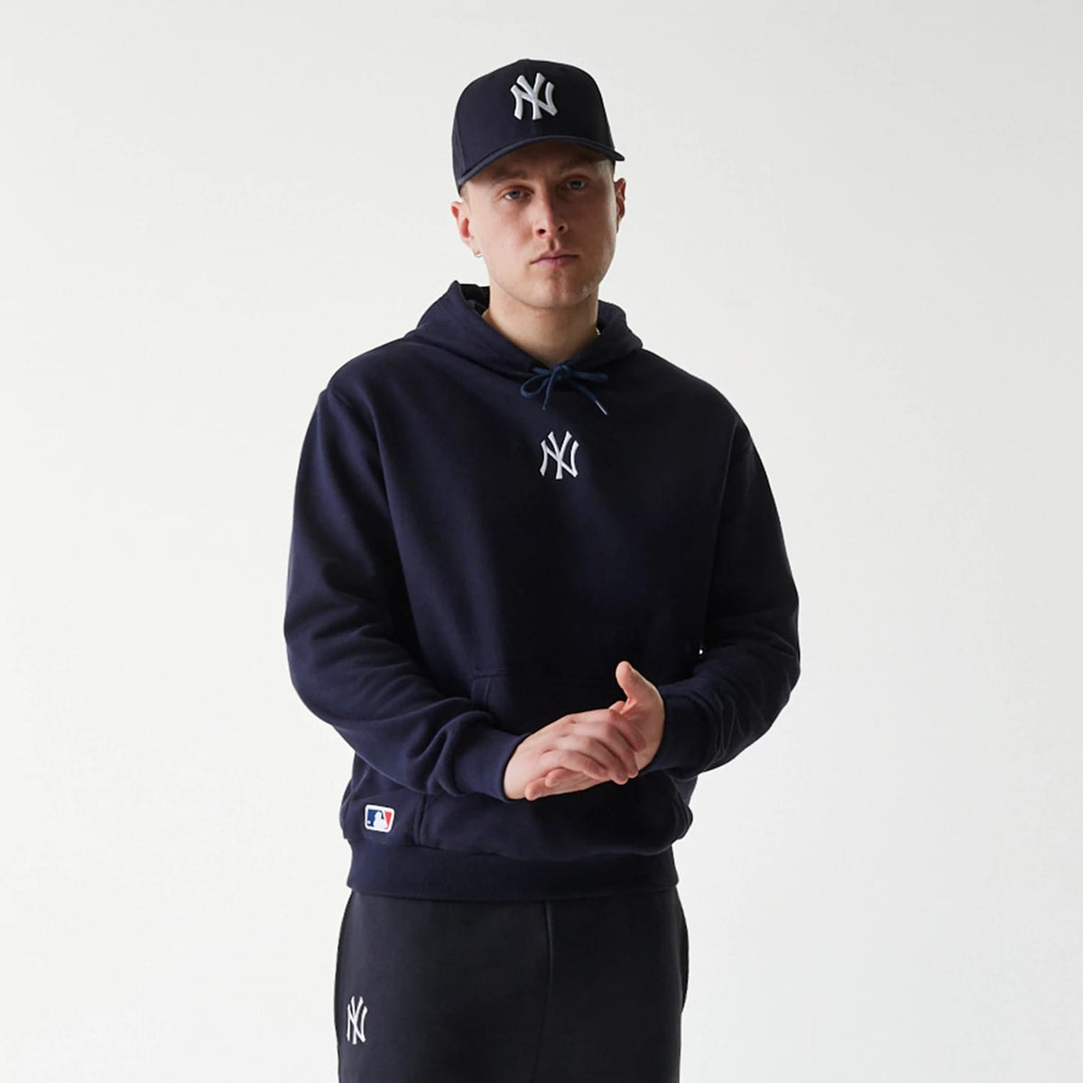 New York Yankees MLB League Essential Navy Oversized Pullover Hoodie-klyvox