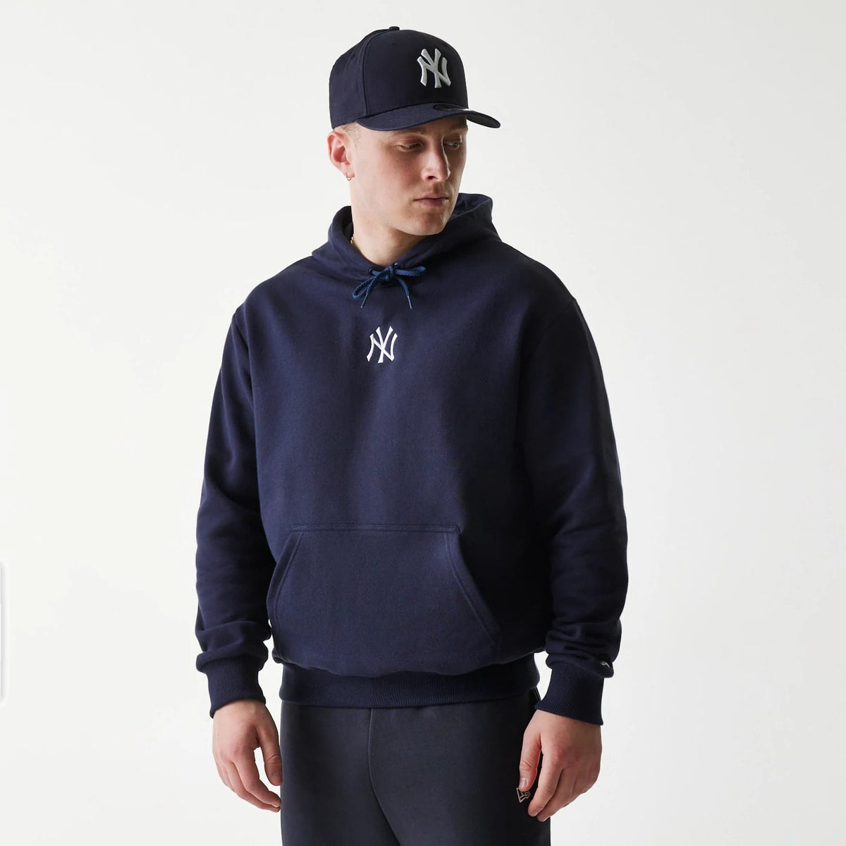 New York Yankees MLB League Essential Navy Oversized Pullover Hoodie-klyvox