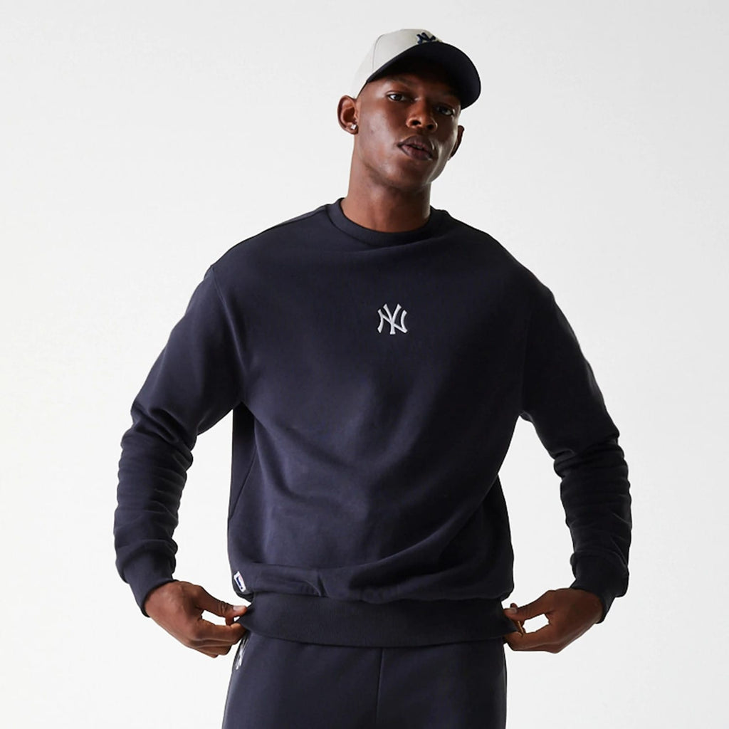New York Yankees MLB League Essential Midi Navy Oversized Crew Neck Sweater-klyvox