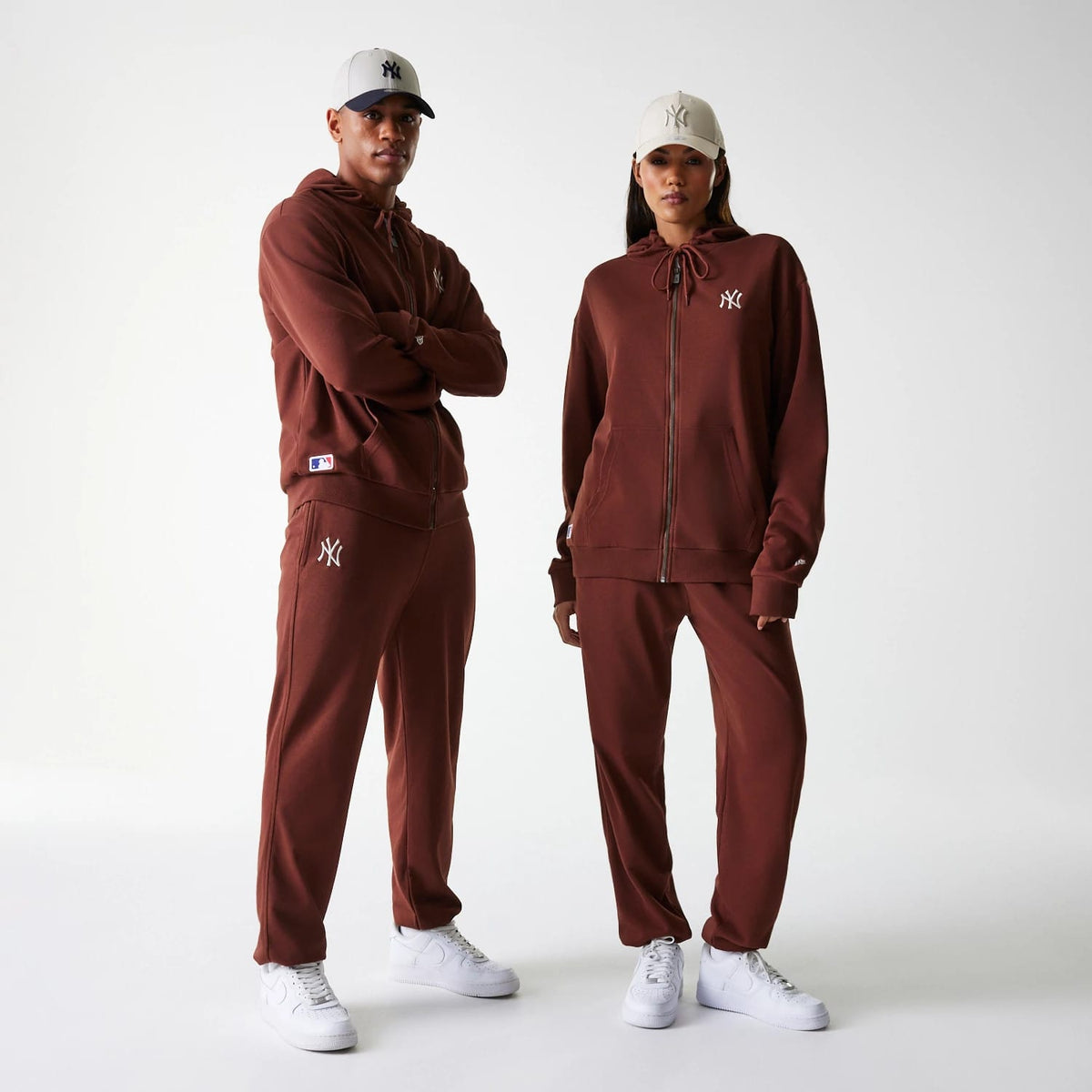 New York Yankees MLB Midi League Essential Brown Oversized Full Zip Hoodie-klyvox