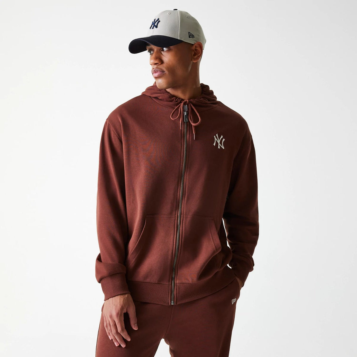 New York Yankees MLB Midi League Essential Brown Oversized Full Zip Hoodie-klyvox