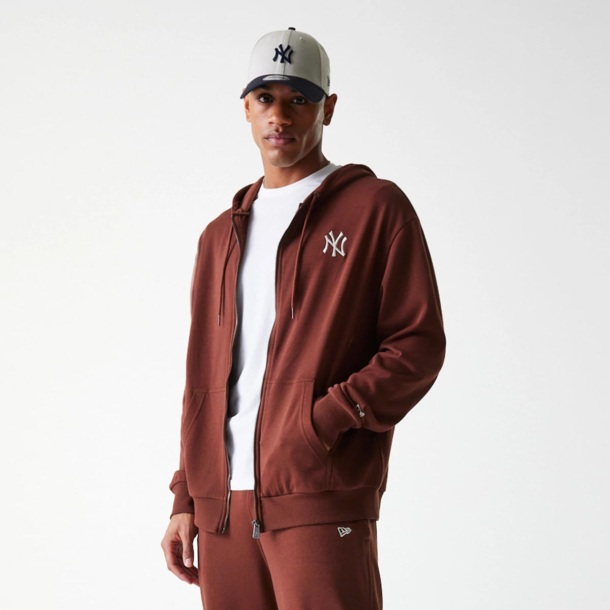 New York Yankees MLB Midi League Essential Brown Oversized Full Zip Hoodie-klyvox