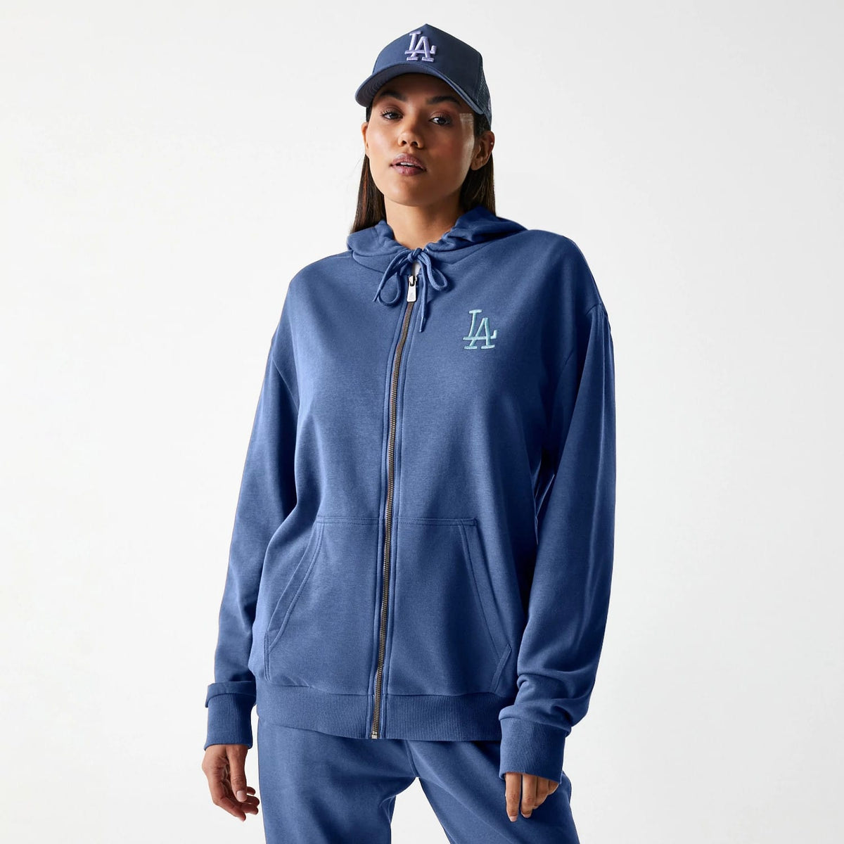 LA Dodgers MLB Midi League Essential Dark Blue Oversized Full Zip Hoodie-klyvox