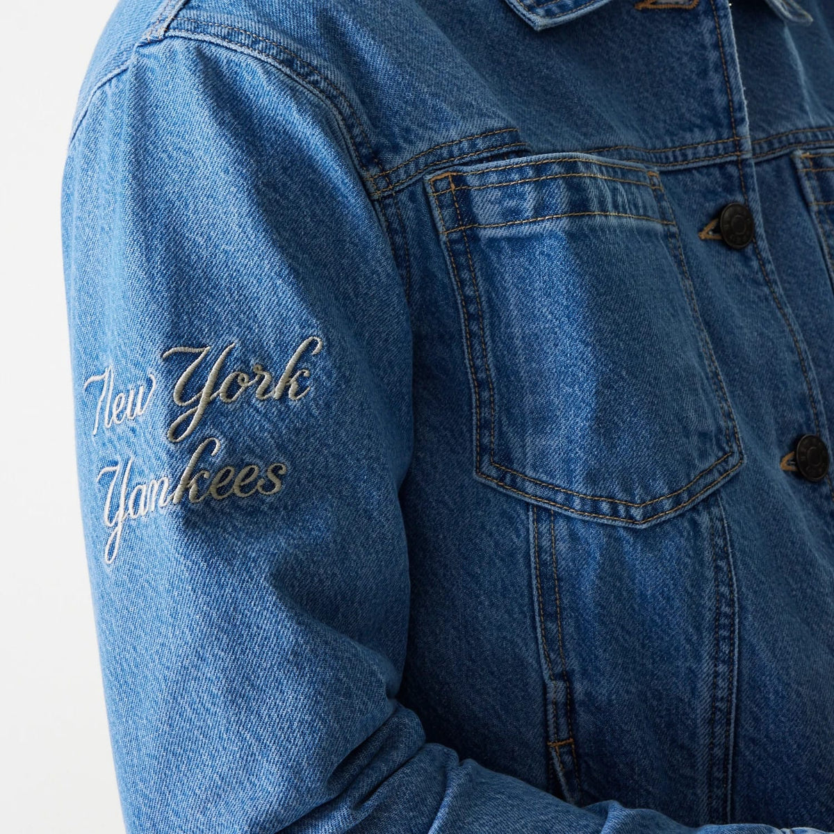 New York Yankees MLB Dark Blue Denim Jacket-klyvox