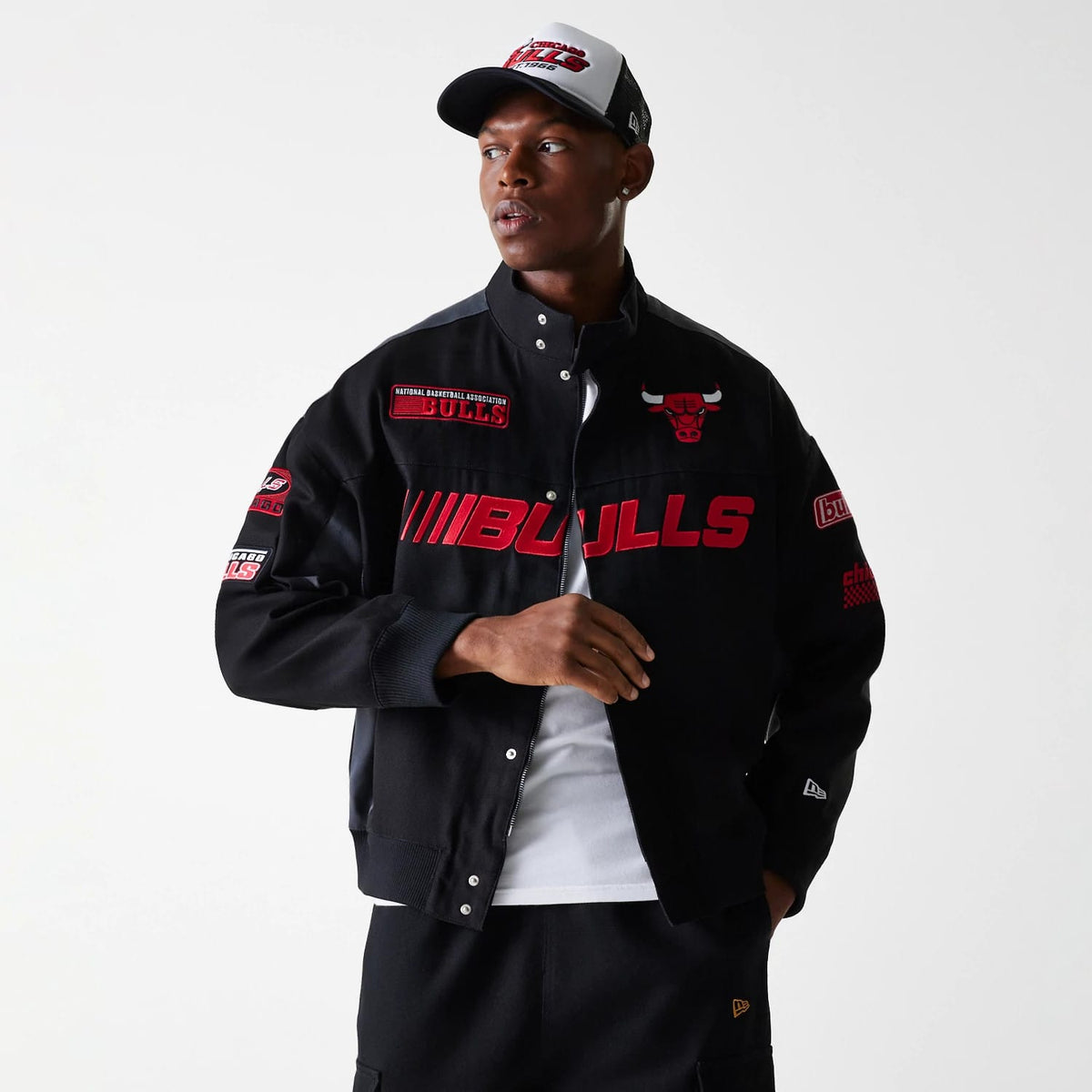 Chicago Bulls NBA Black Motorsports Jacket-klyvox