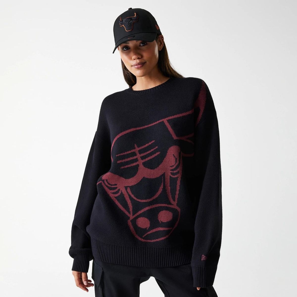 Chicago Bulls NBA Knit Black Oversized Knit Sweater-klyvox