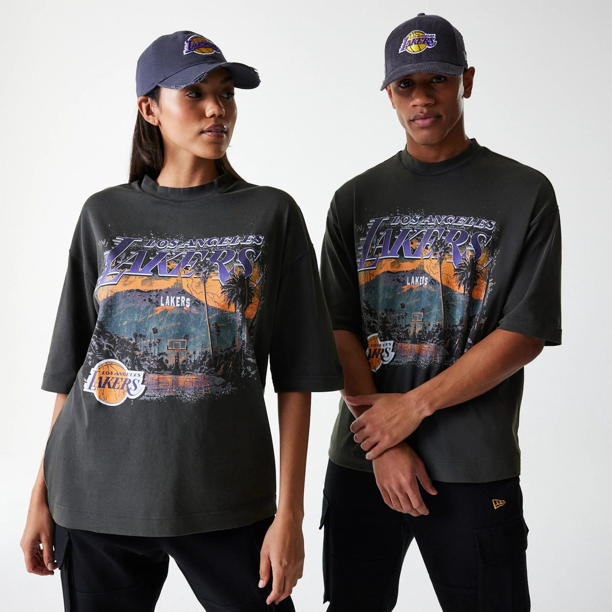 LA Lakers NBA Washed Graphic Grey T-Shirt-klyvox