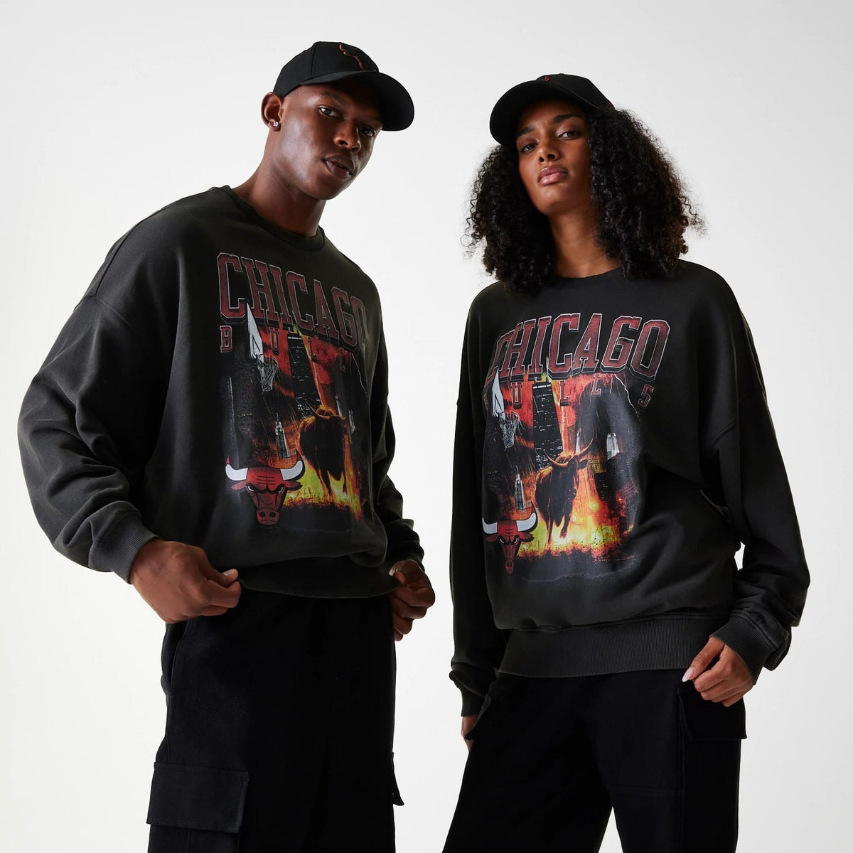 Chicago Bulls NBA Washed Graphic Grey Oversized Crew Neck Sweater-klyvox
