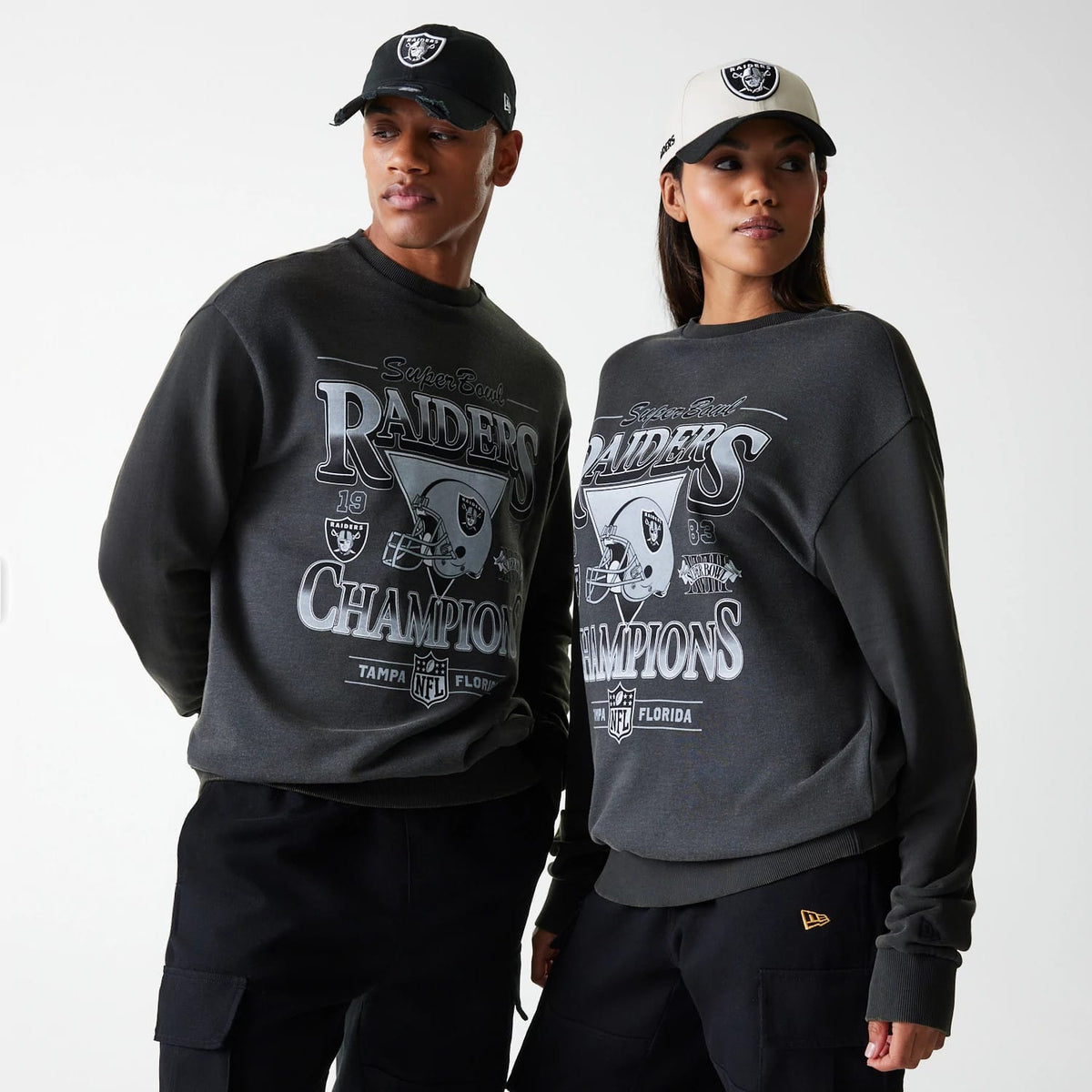 Las Vegas Raiders NFL Washed Super Bowl Grey Oversized Crew Neck Sweater-klyvox