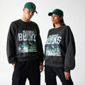 Milwaukee Bucks NBA Washed Graphic Grey Oversized Crew Neck Sweater-klyvox