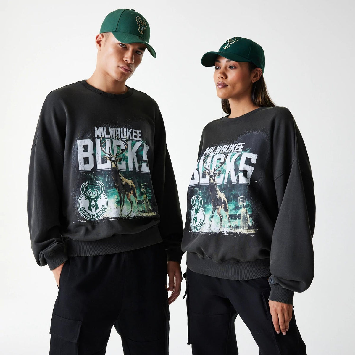 Milwaukee Bucks NBA Washed Graphic Grey Oversized Crew Neck Sweater-klyvox