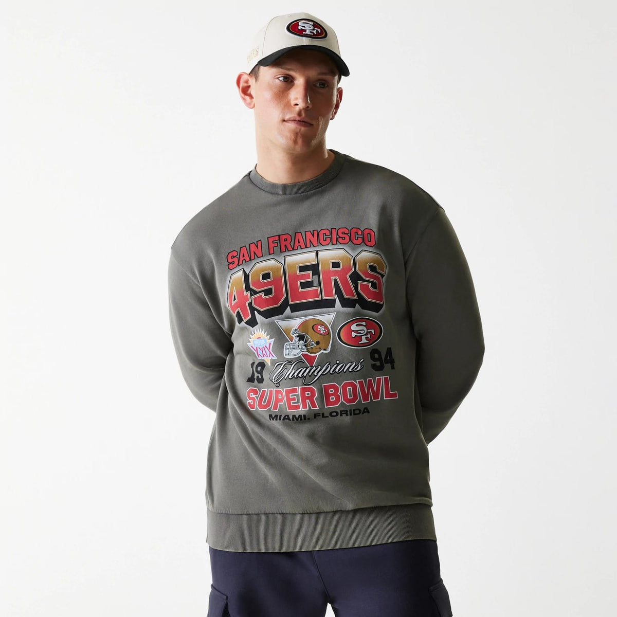 San Francisco 49ers NFL Washed Super Bowl Grey Oversized Crew Neck Sweater-klyvox