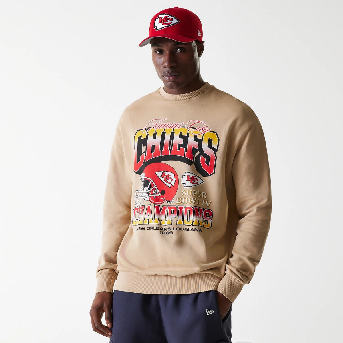 Kansas City Chiefs NFL Washed Super Bowl Beige Oversized Crew Neck Sweater-klyvox
