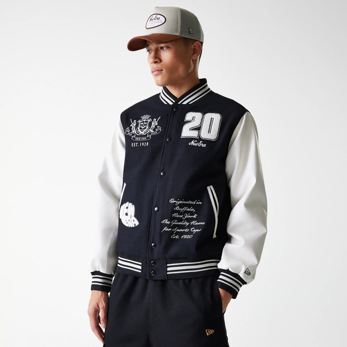New Era Patch Black Varsity Jacket-klyvox