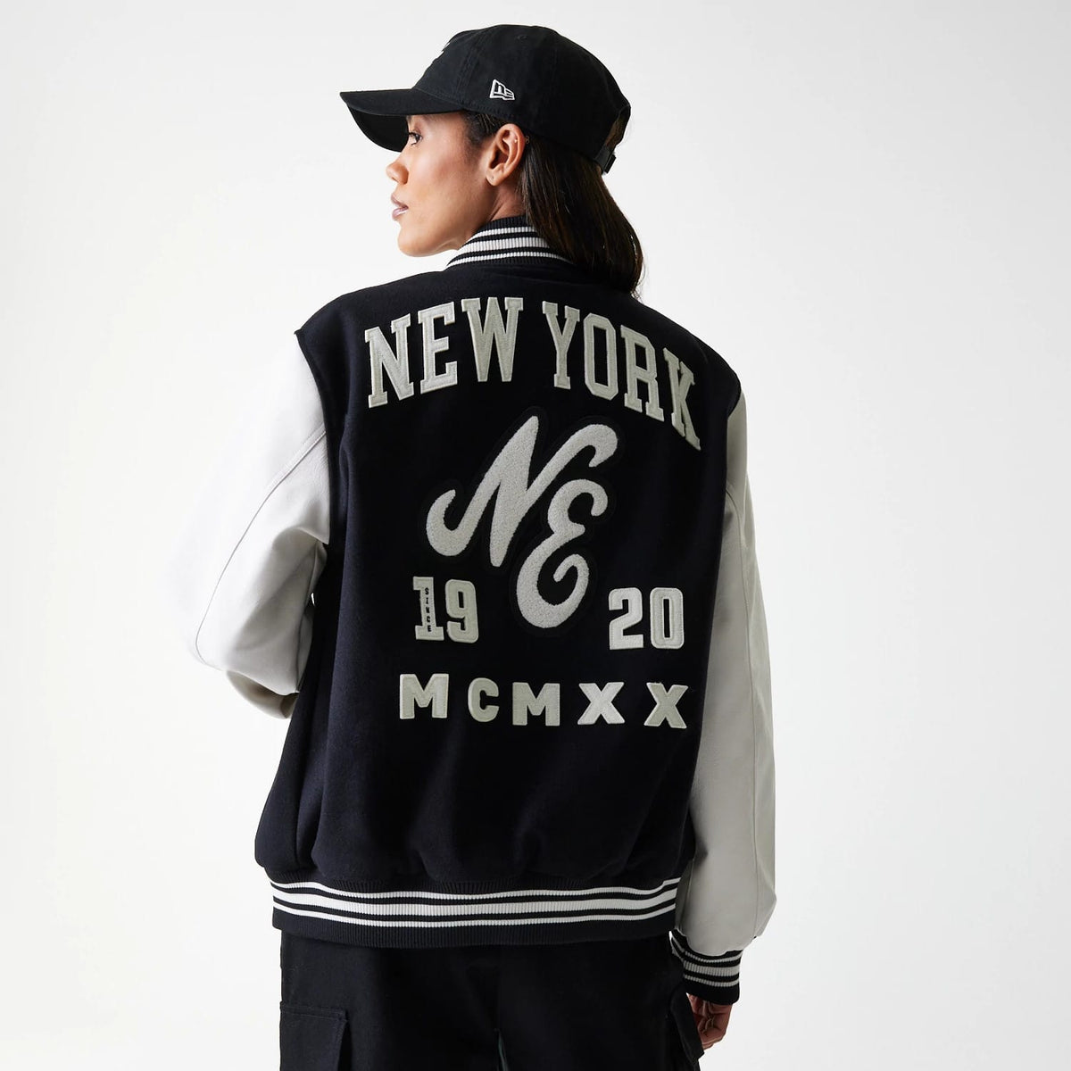 New Era Patch Black Varsity Jacket-klyvox