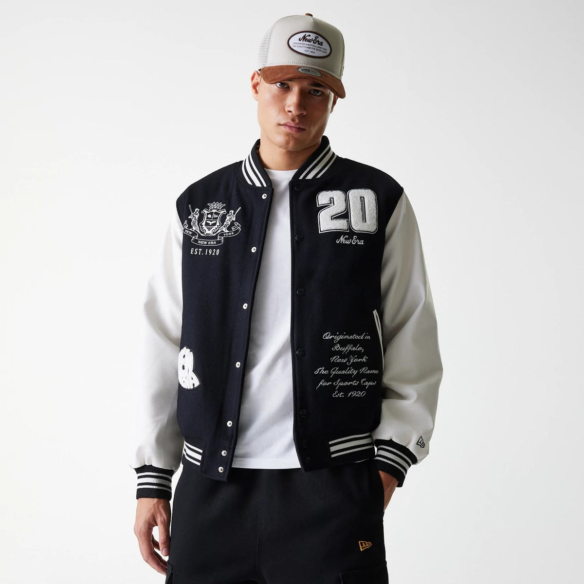 New Era Patch Black Varsity Jacket-klyvox
