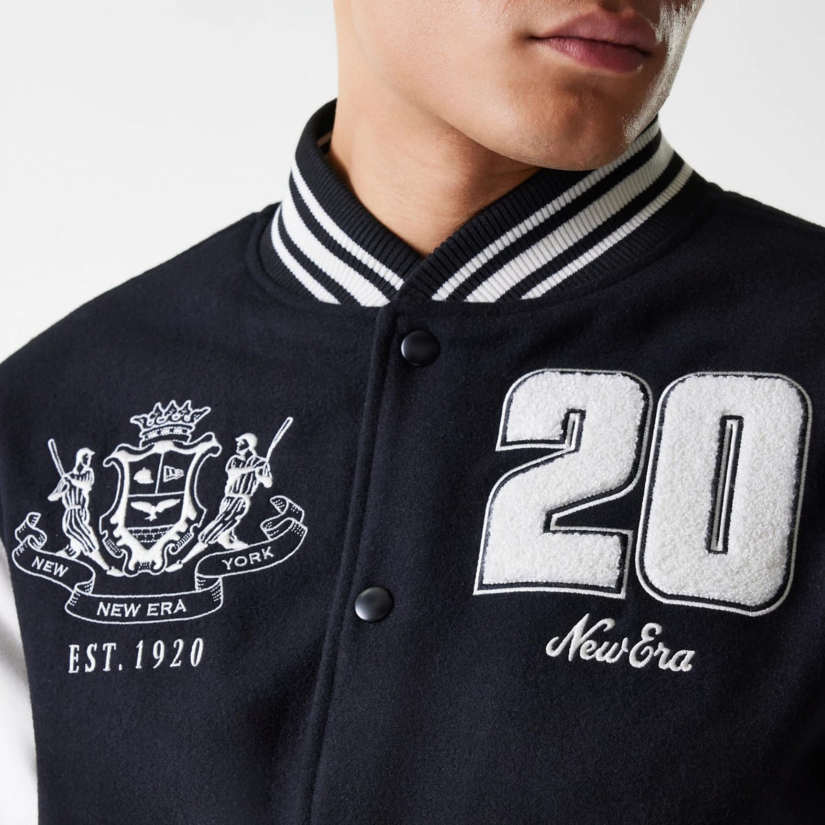 New Era Patch Black Varsity Jacket-klyvox