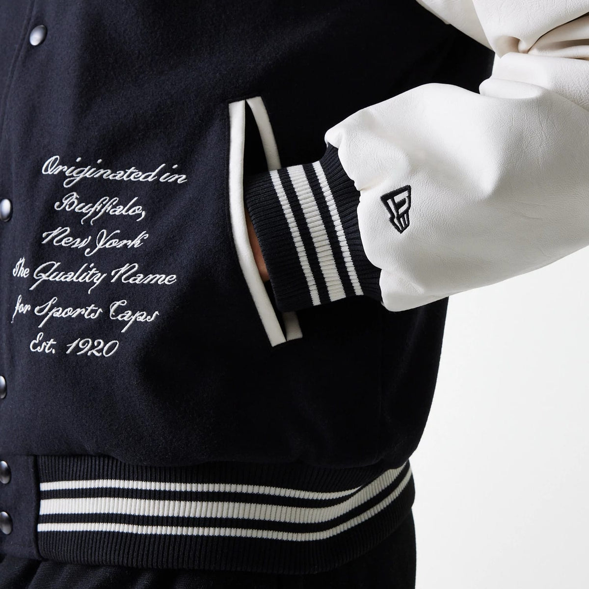 New Era Patch Black Varsity Jacket-klyvox