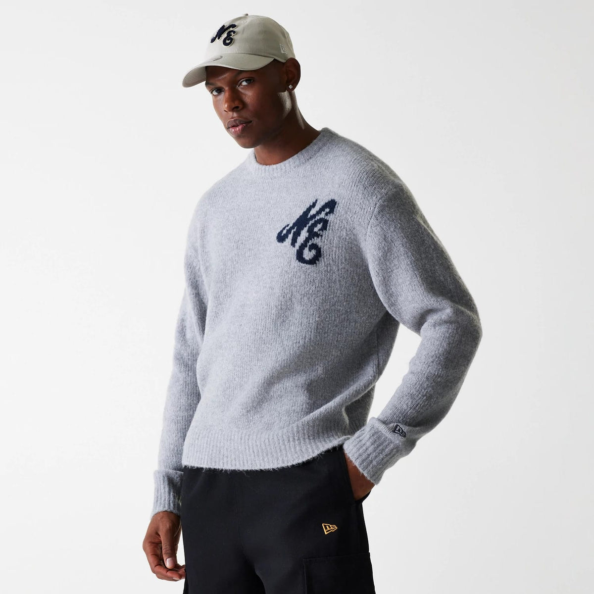 New Era Knit Grey Oversized Knit Sweater-klyvox