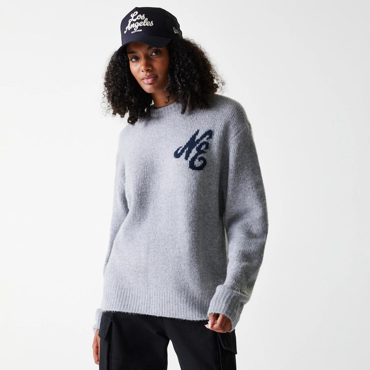 New Era Knit Grey Oversized Knit Sweater-klyvox