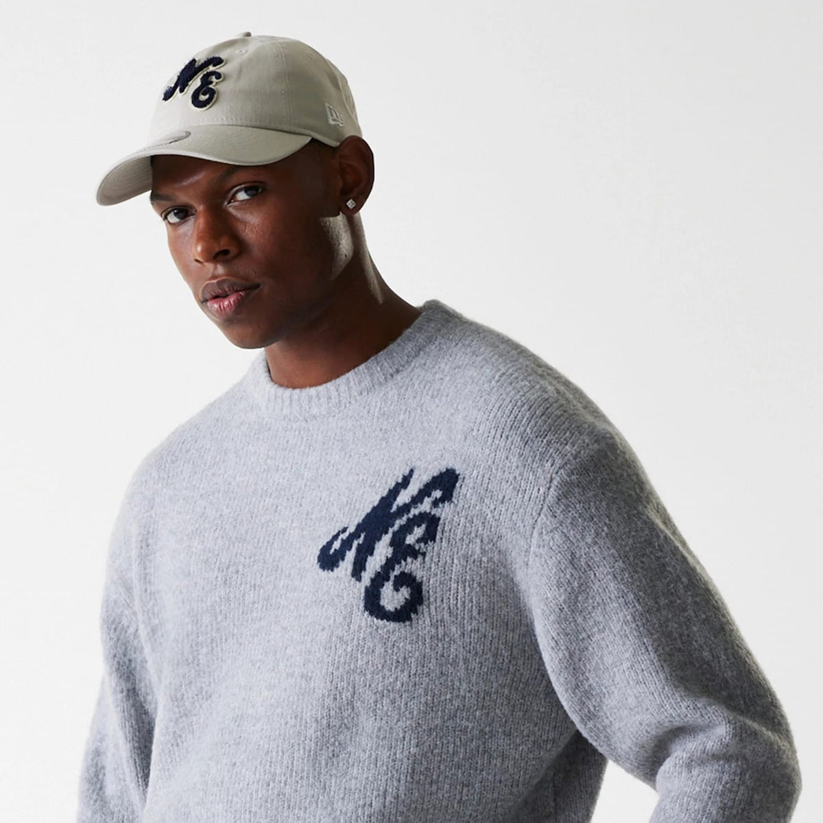 New Era Knit Grey Oversized Knit Sweater-klyvox