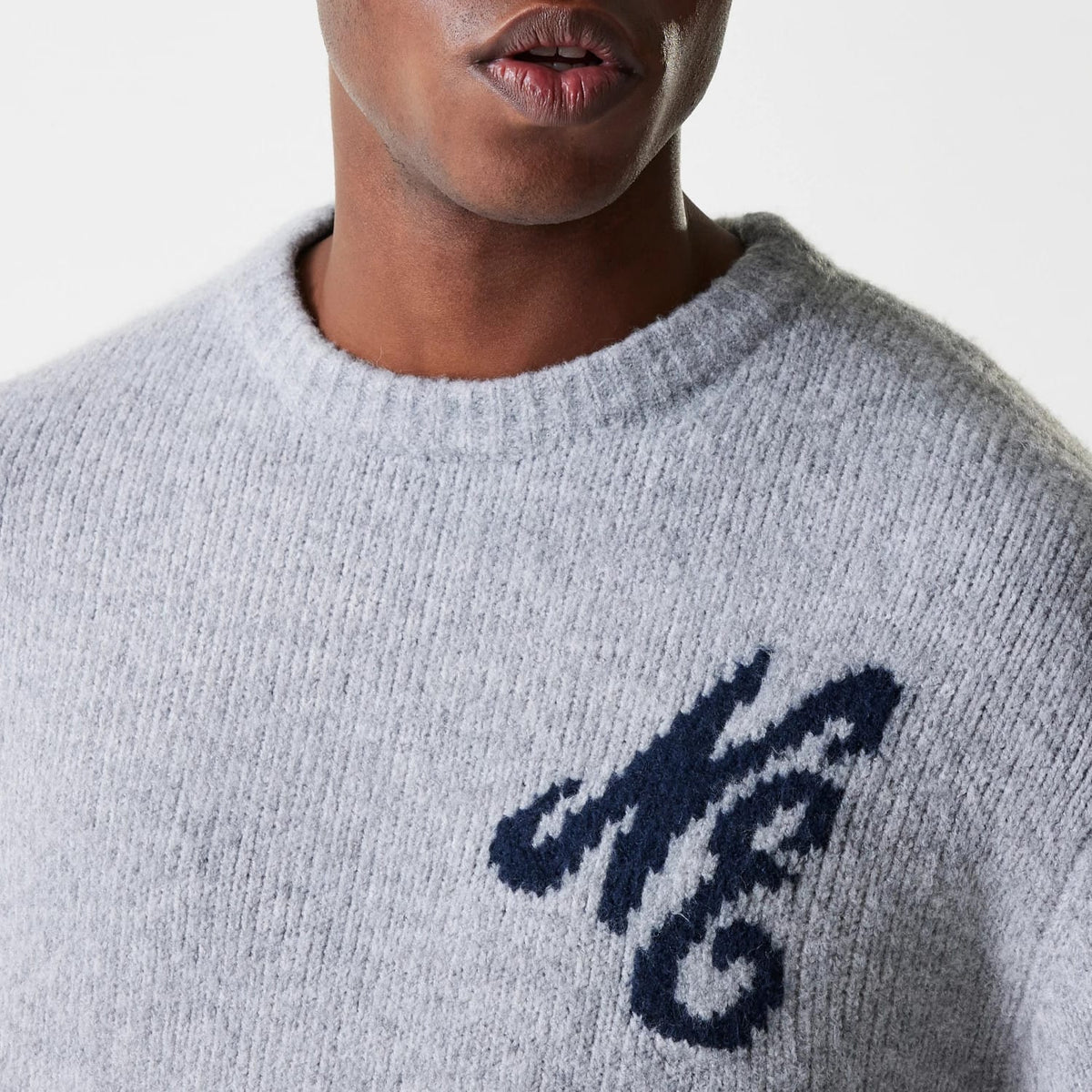 New Era Knit Grey Oversized Knit Sweater-klyvox