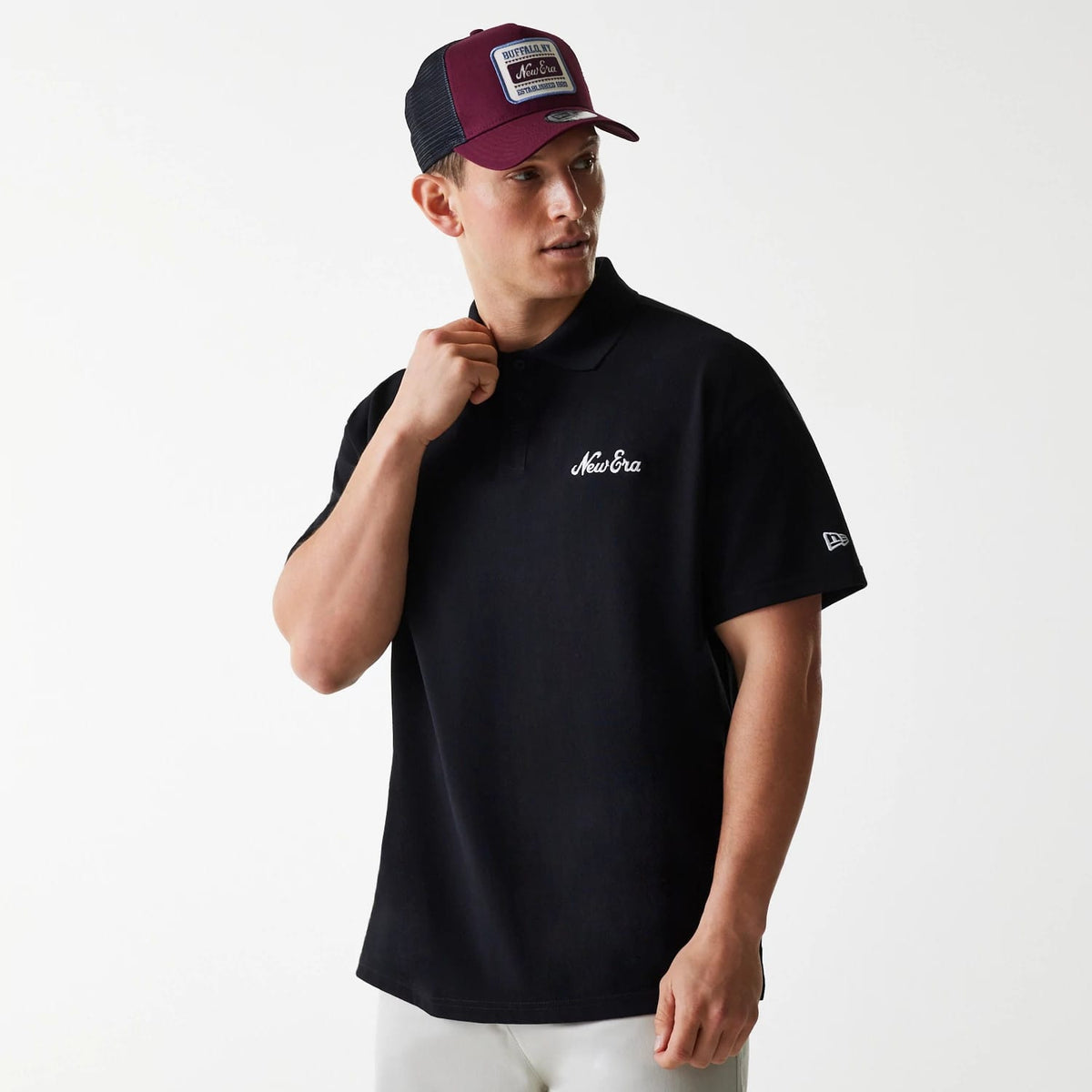 New Era Script Black Polo T-Shirt-klyvox