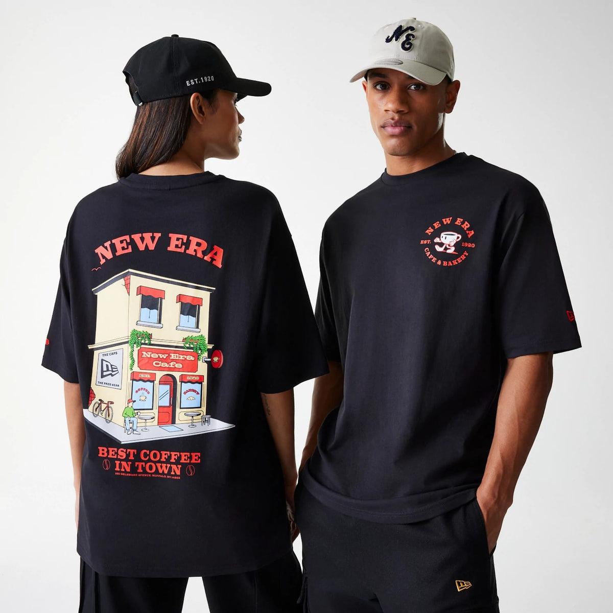 New Era Cafe Graphic Black Oversized T-Shirt-klyvox