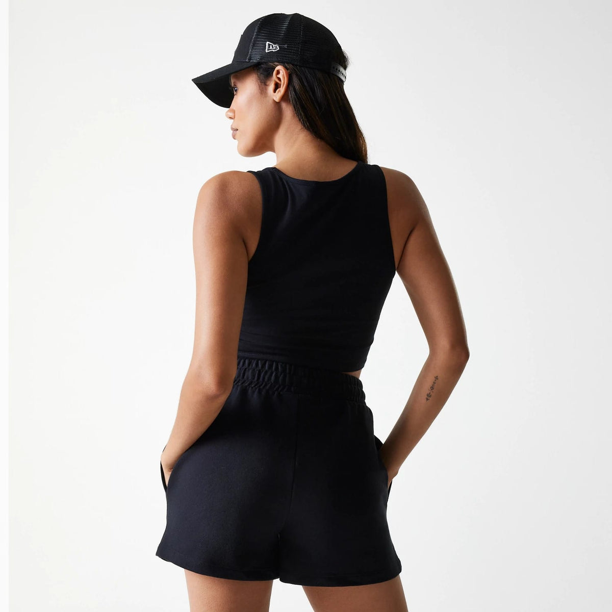 New York Yankees Womens MLB Midi League Essential Black Shorts-klyvox