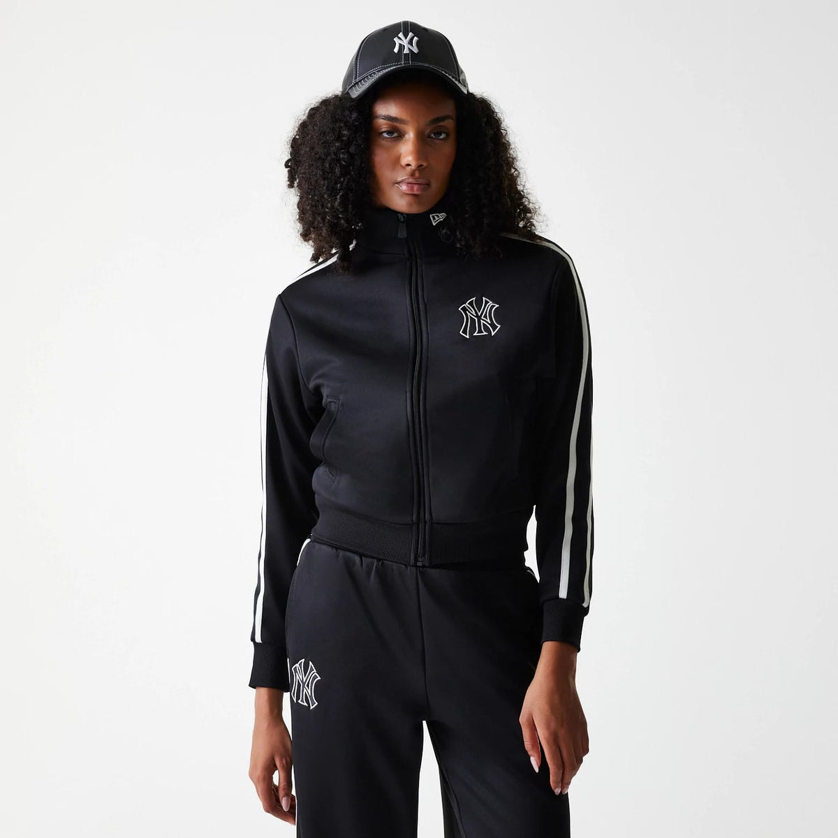 New York Yankees Womens MLB Midi Logo Black Track Jacket-klyvox
