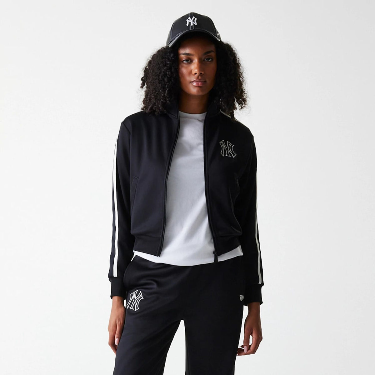 New York Yankees Womens MLB Midi Logo Black Track Jacket-klyvox