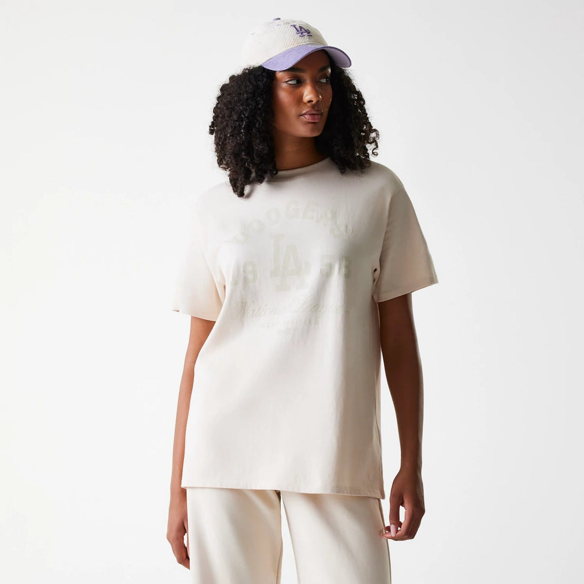 LA Dodgers Womens MLB Tonal Graphic Light Beige Oversized T-Shirt-klyvox
