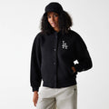 LA Dodgers Womens MLB Black Oversized Sherpa Bomber Jacket-klyvox