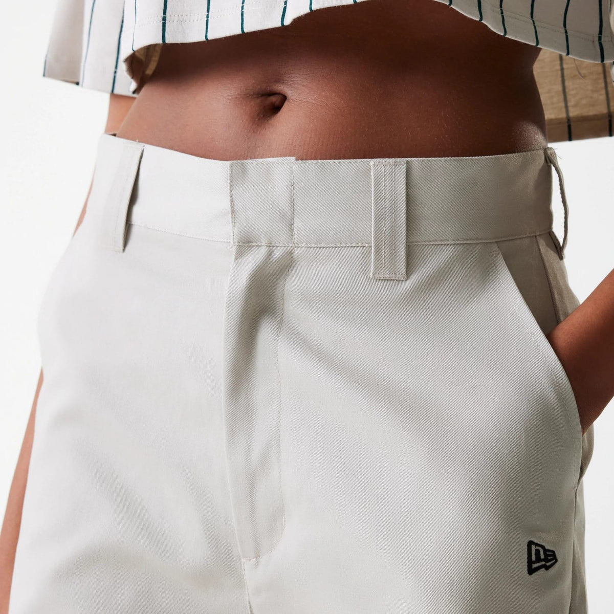 Womens New Era Light Beige Wide Leg Chino Trousers-klyvox