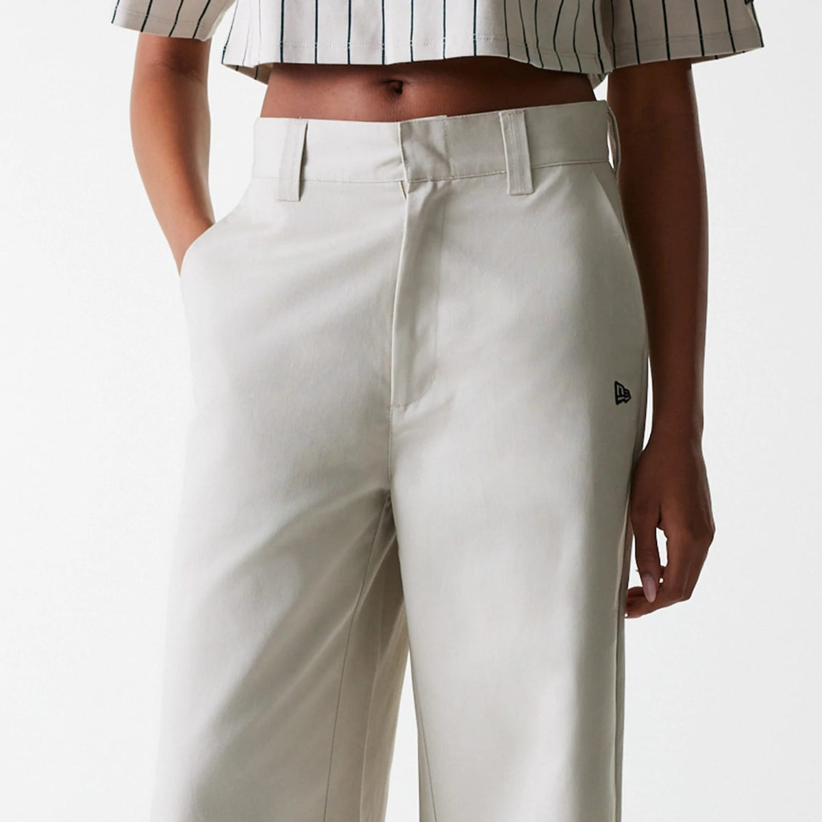 Womens New Era Light Beige Wide Leg Chino Trousers-klyvox