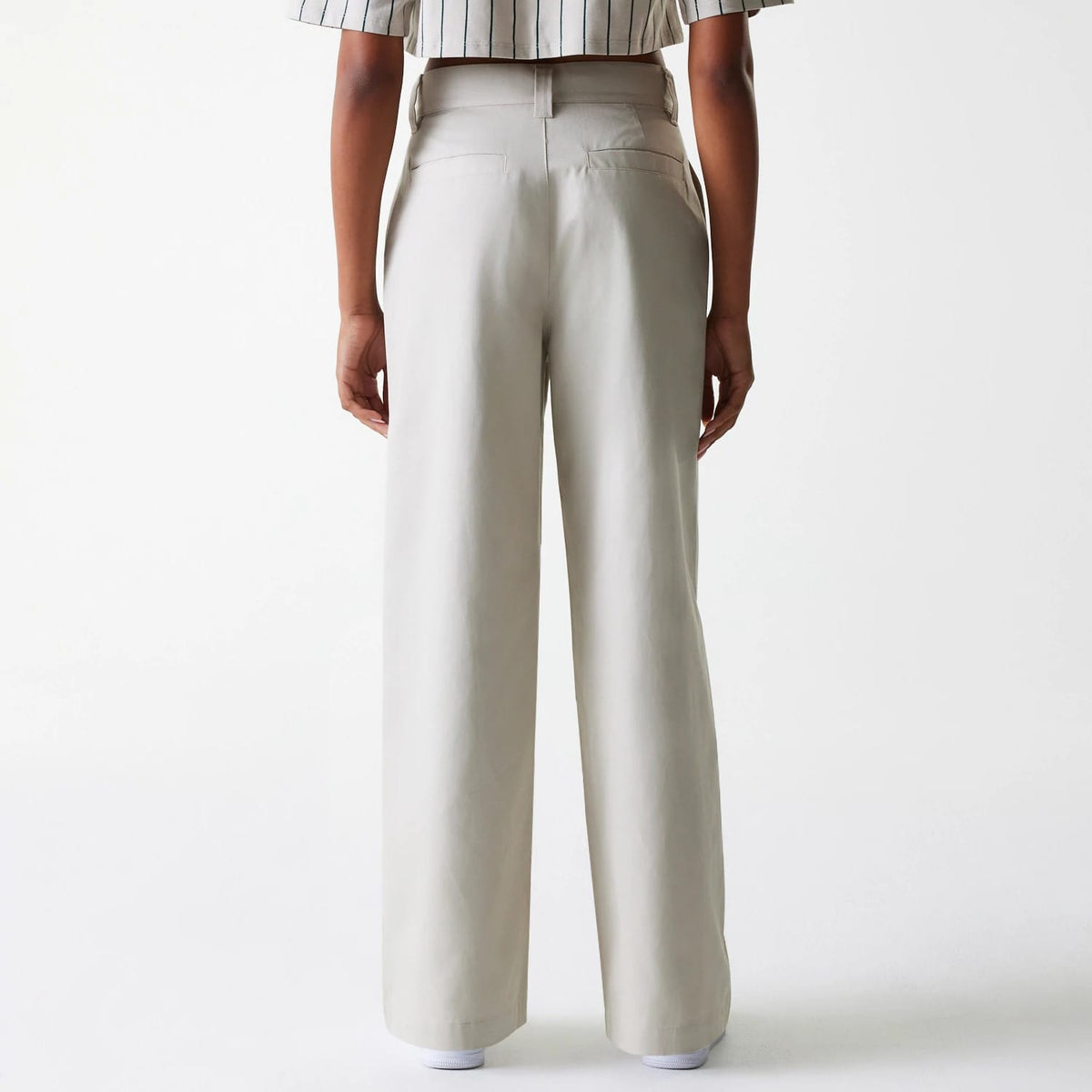 Womens New Era Light Beige Wide Leg Chino Trousers-klyvox