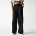 Womens New Era Black Wide Leg Chino Trousers-klyvox