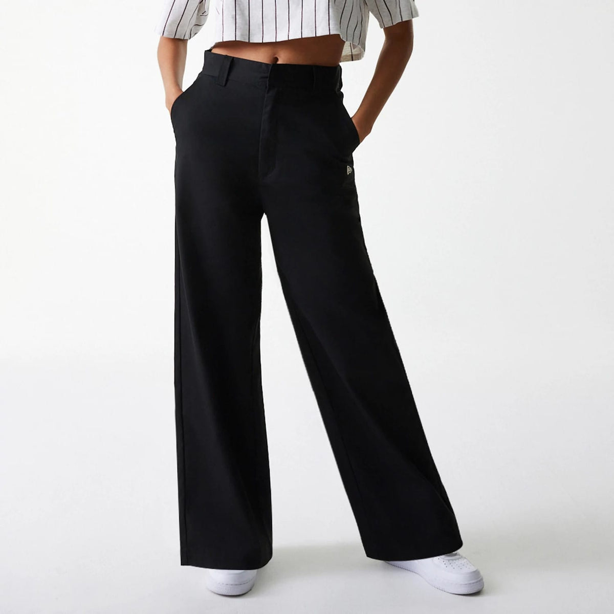 Womens New Era Black Wide Leg Chino Trousers-klyvox