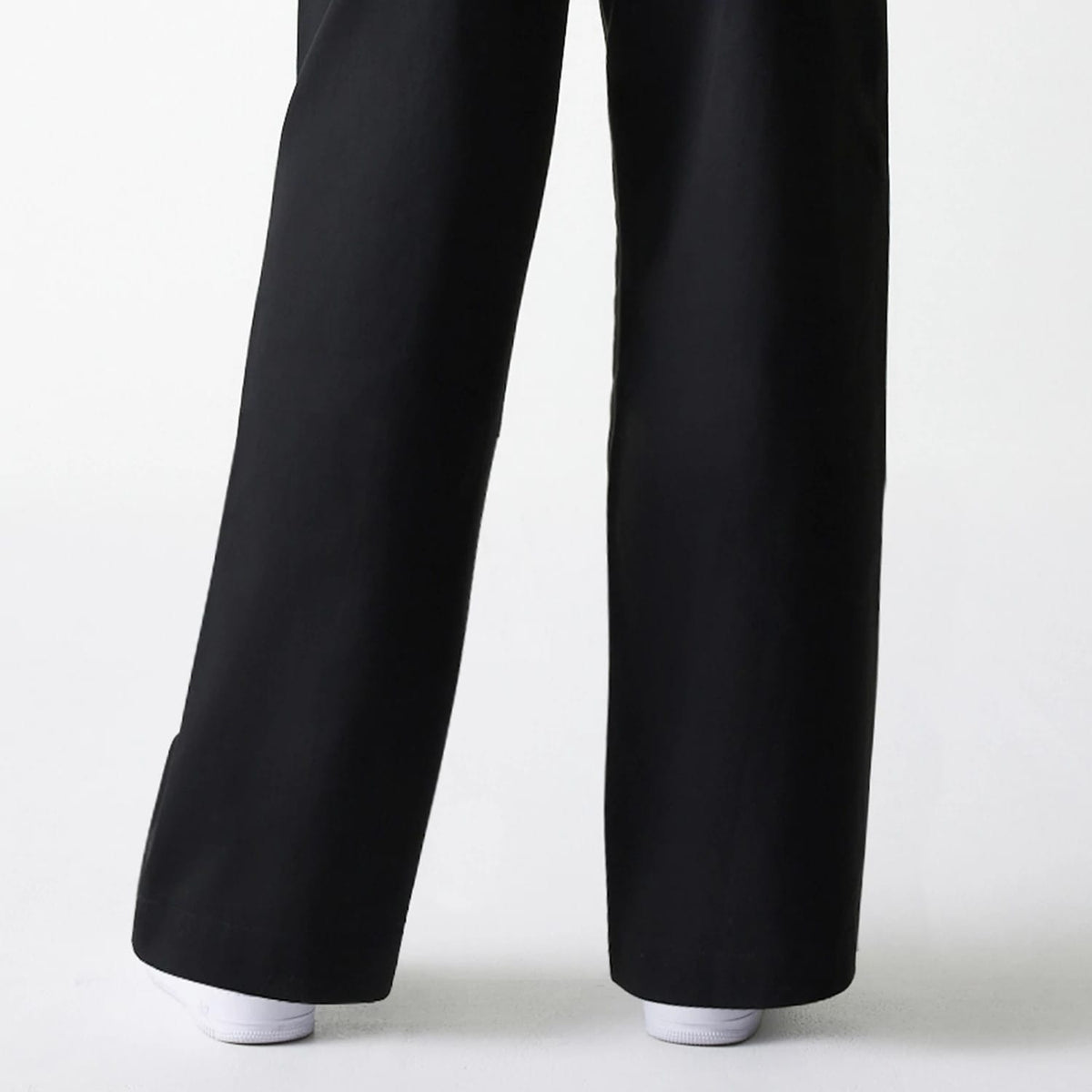 Womens New Era Black Wide Leg Chino Trousers-klyvox