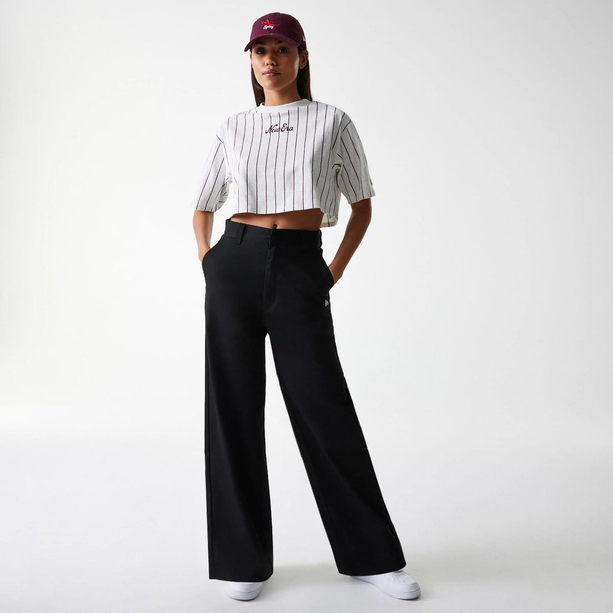 Womens New Era Black Wide Leg Chino Trousers-klyvox