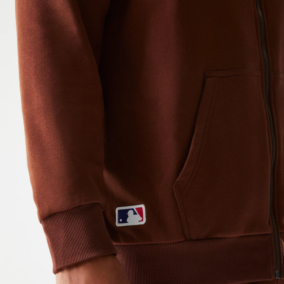 New York Yankees MLB Midi League Essential Brushed Fleece Brown Oversized Full Zip Hoodie-klyvox