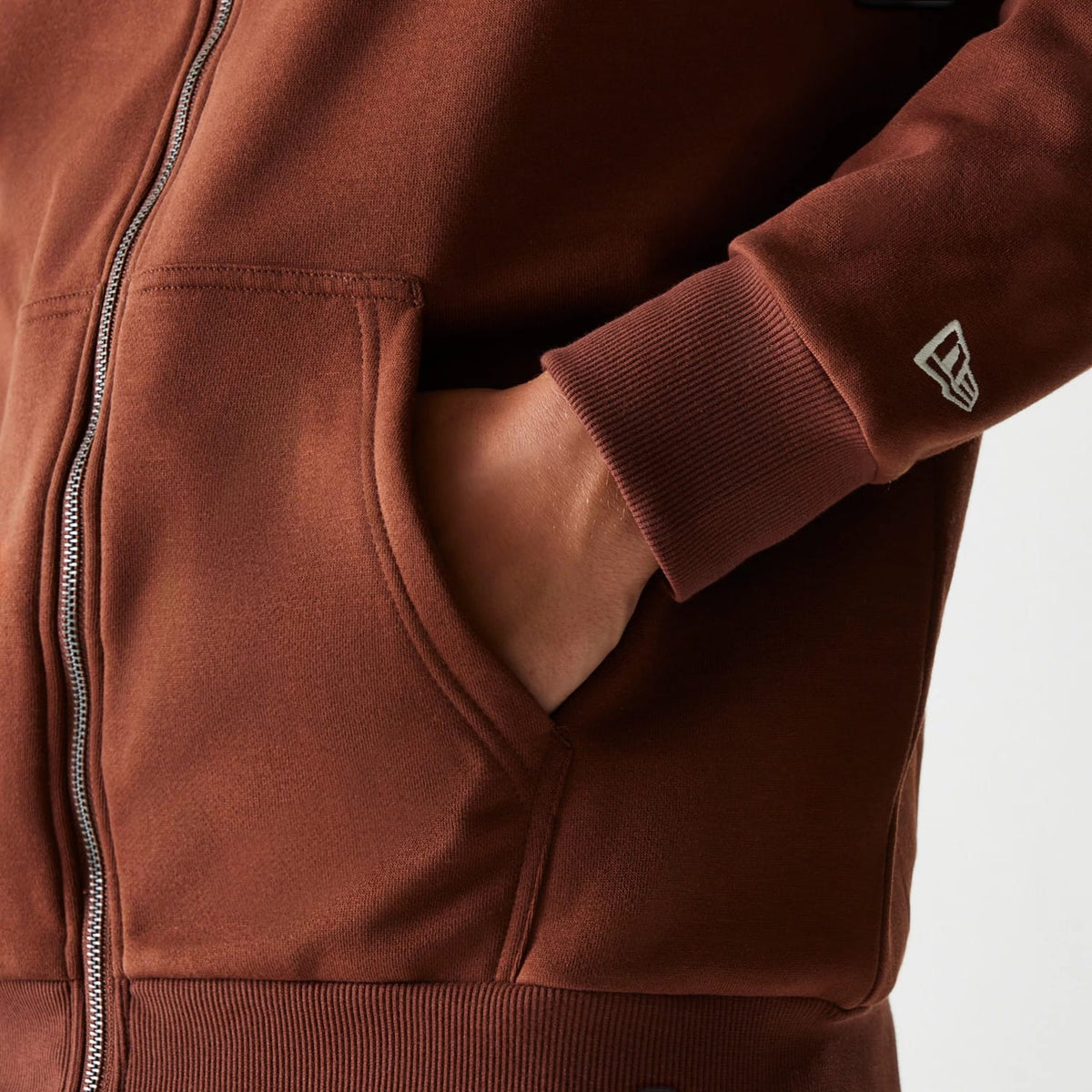 New York Yankees MLB Midi League Essential Brushed Fleece Brown Oversized Full Zip Hoodie-klyvox