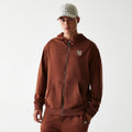 New York Yankees MLB Midi League Essential Brushed Fleece Brown Oversized Full Zip Hoodie-klyvox