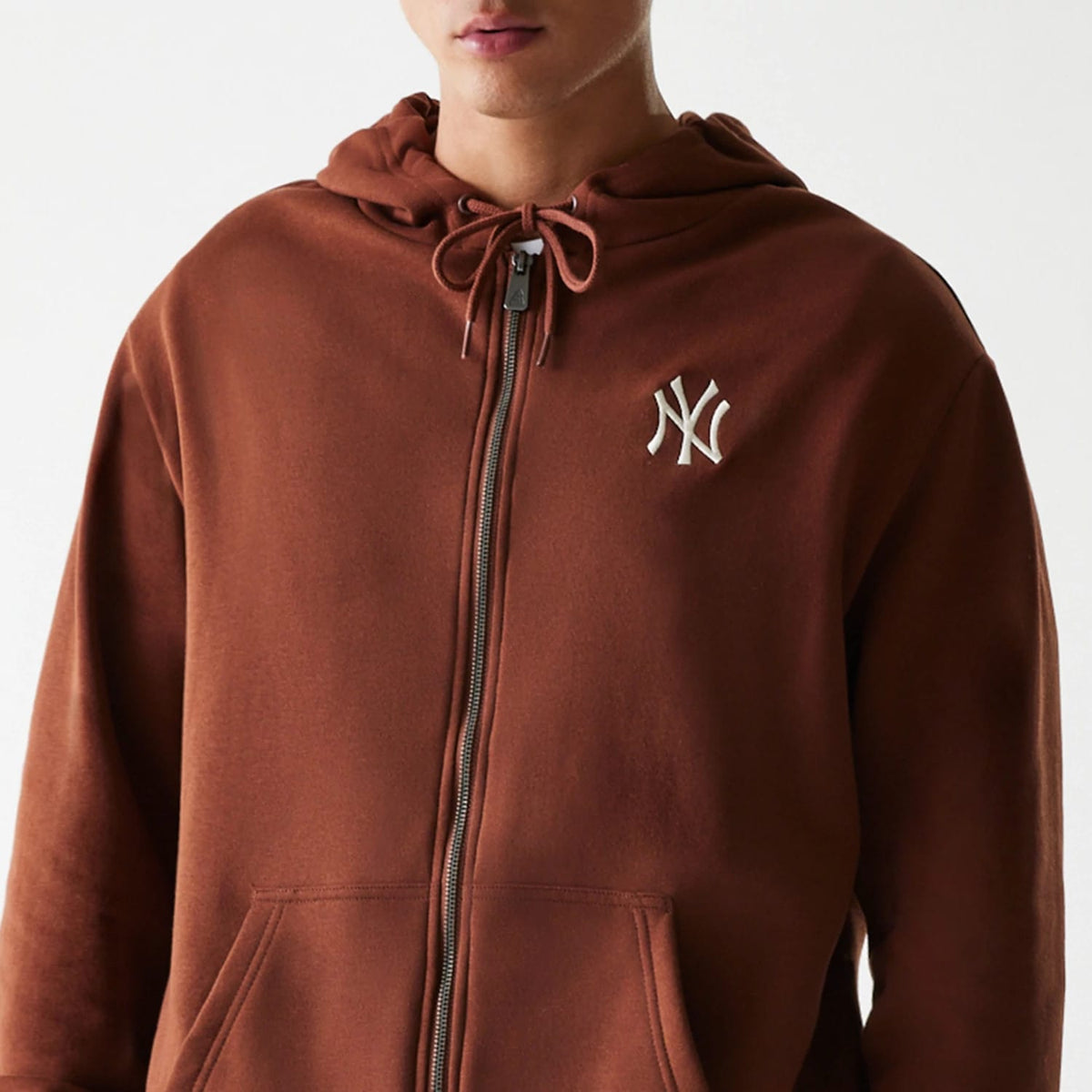 New York Yankees MLB Midi League Essential Brushed Fleece Brown Oversized Full Zip Hoodie-klyvox