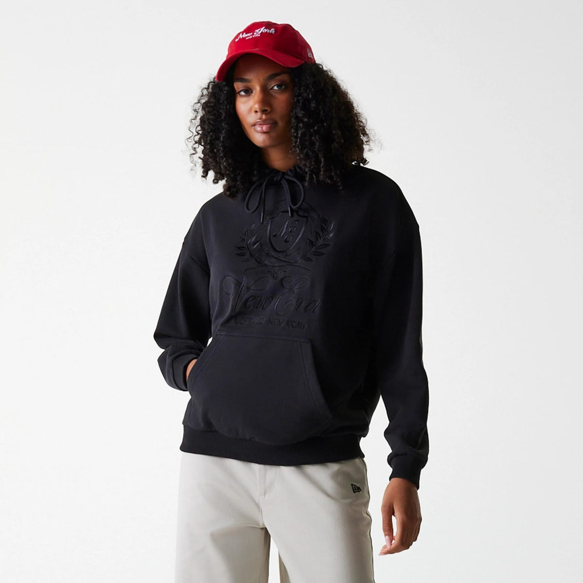 Womens New Era Crest Black Pullover Hoodie-klyvox