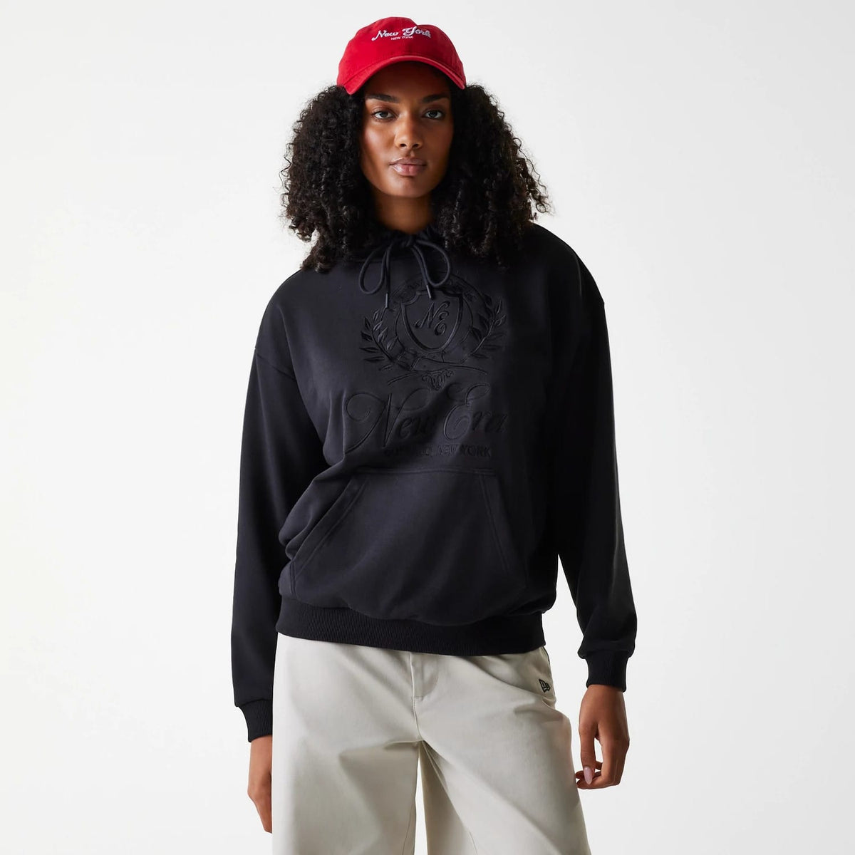 Womens New Era Crest Black Pullover Hoodie-klyvox
