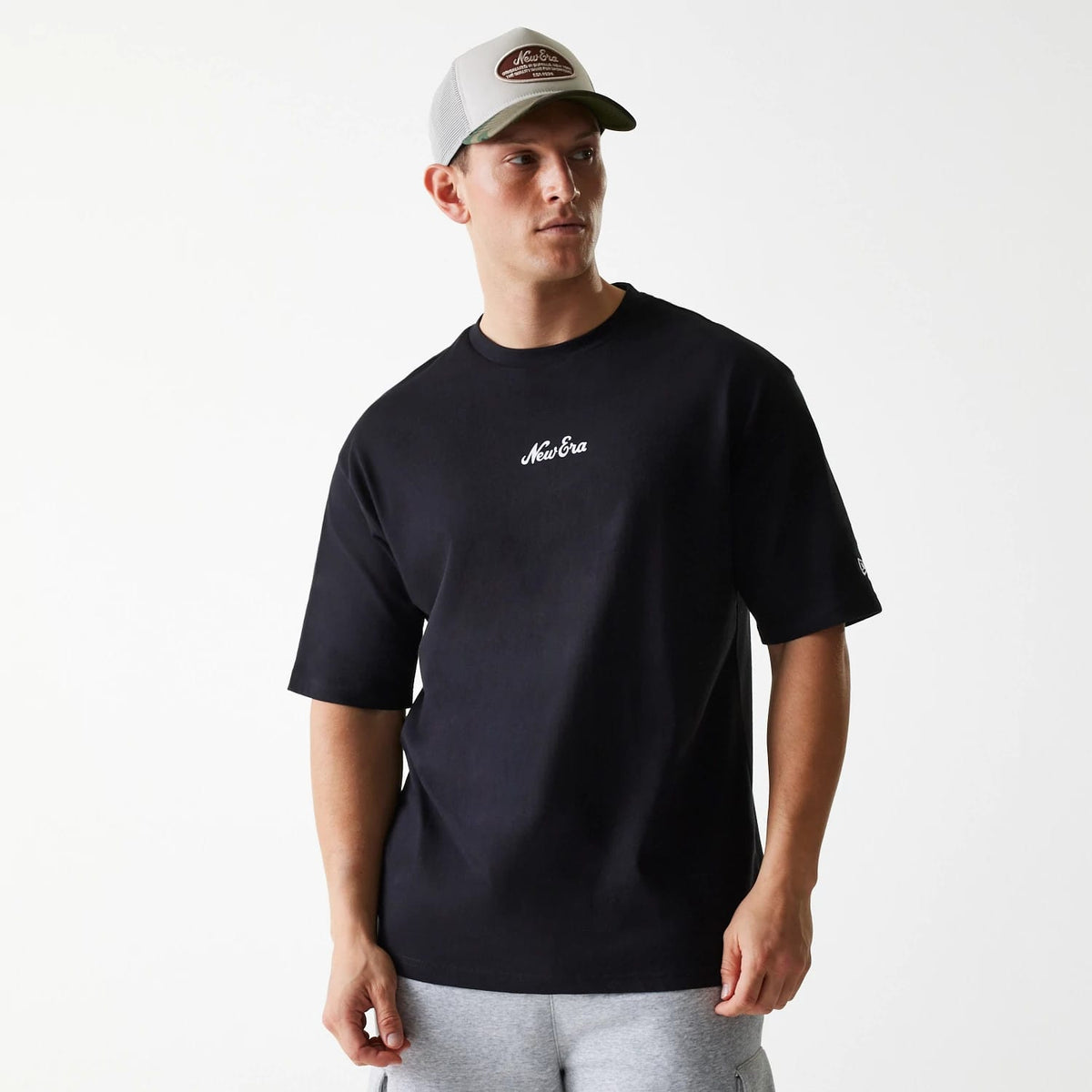 New Era Trucker Patch Black Oversized T-Shirt-klyvox
